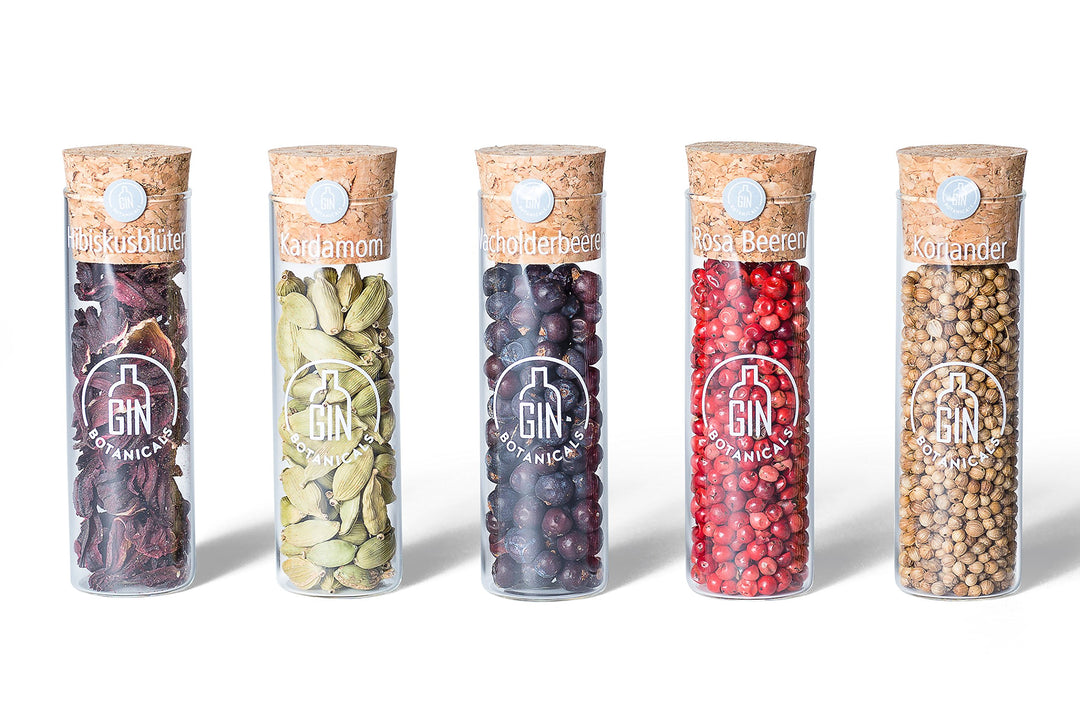 Gin Botanicals Basic Set | 5 hochwertige Gin Tonic Gewürze Box inkl. Rezeptbuch | Geschenkset für Mä