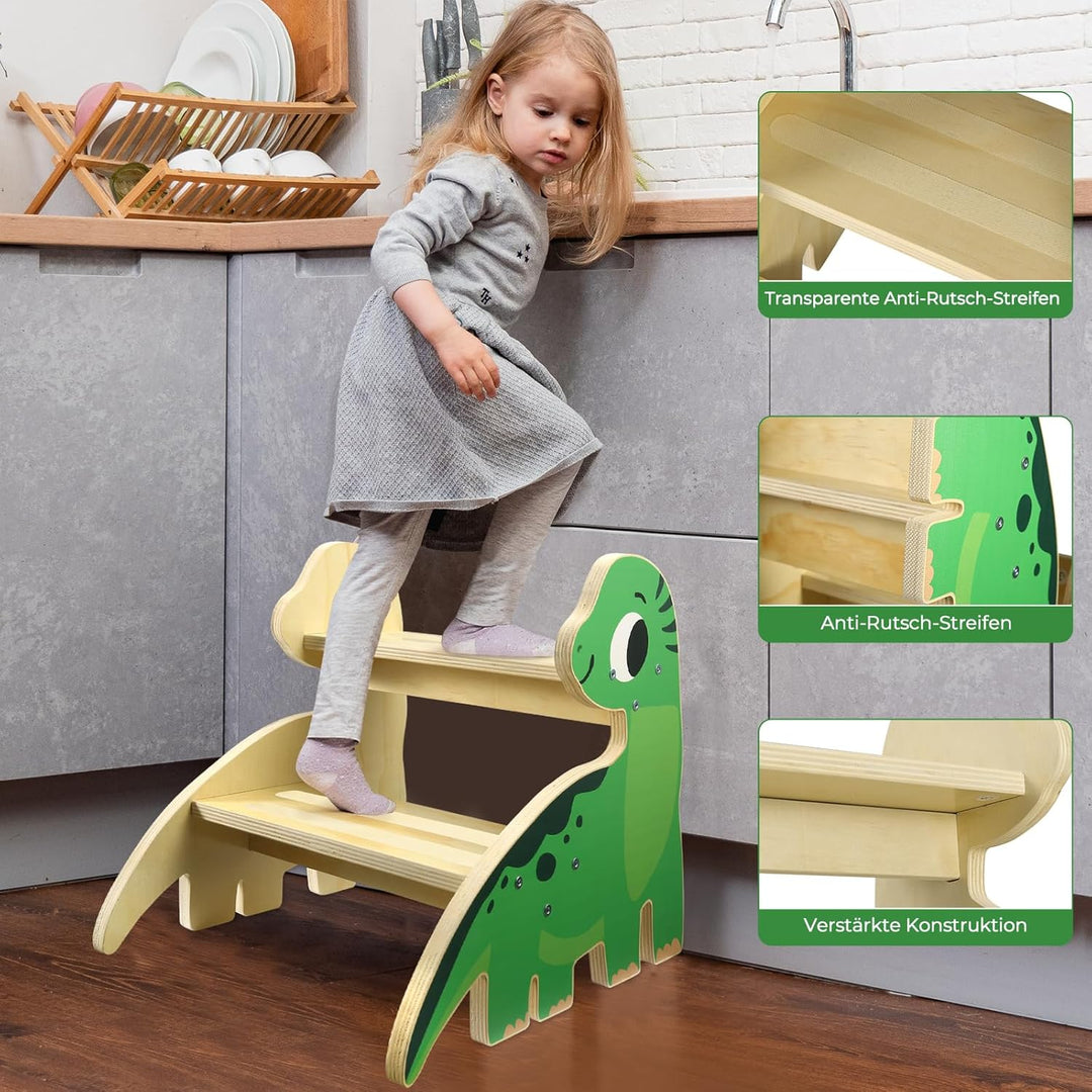Tritthocker für Kinder aus Holz mit 2 Stufen – rutschfest, Kippsicher &amp; Wasserfest, Kinderhocker mit
