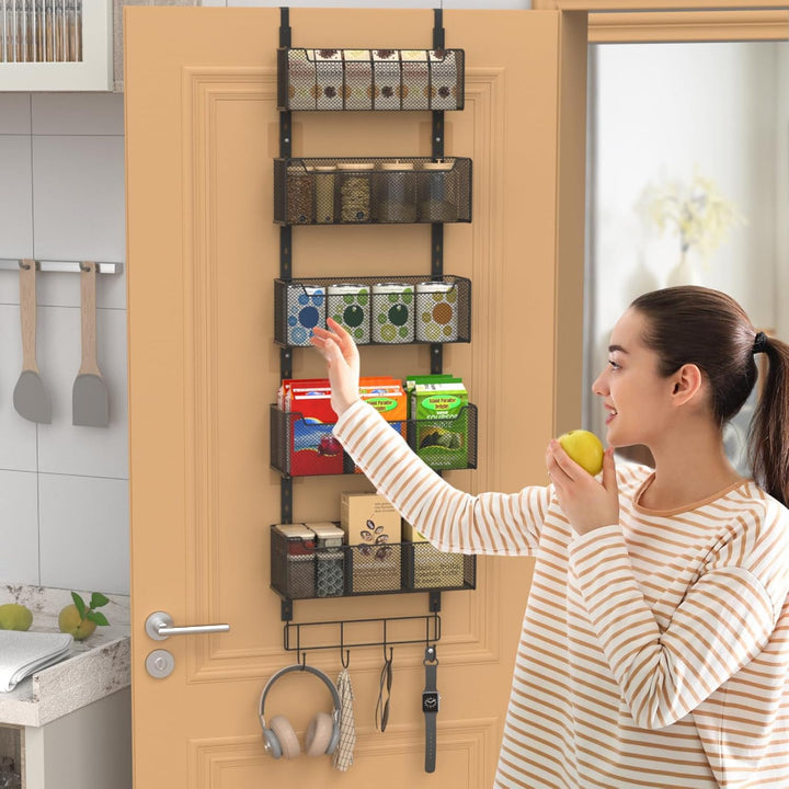 Über-der-Tür-Organizer, 5-stufig, 4 verstellbare Körbe und 8 Haken, freistehender Hänge-Organizer fü