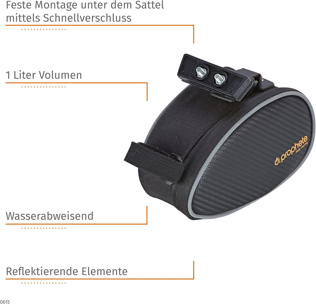 Prophete Fahrradtasche, Sattelpacktasche, 1,0 Liter Volumen, Montage unter dem Sattel, wasserabweise