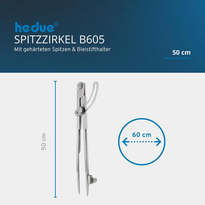 HEDUE® Spitzzirkel B605 - Zirkel mit Stifthalter & Stellbogen, Anreisszirkel, Präzisions Zirkel Holz