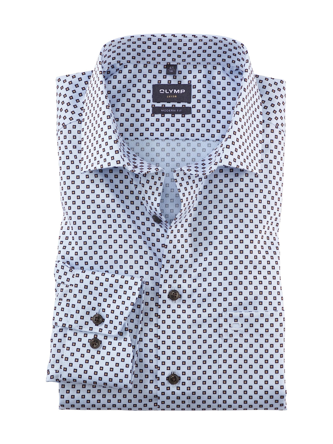 OLYMP Herren Businesshemd Langarm Luxor,Digitaldruck,modern fit,Global Kent 38 Braun 28, 38 Braun 28