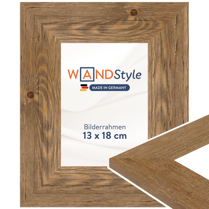 WANDStyle Bilderrahmen Strandhaus Stil 13x18cm I Farbe: Eiche-Optik I Fotorahmen I Holzbilderrahmen