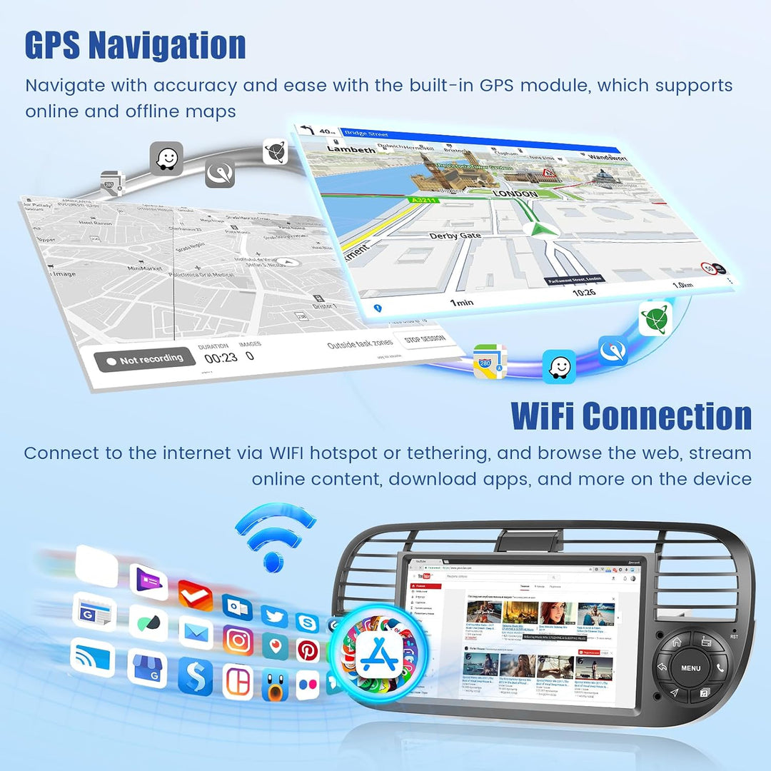 [4G+128G] Inefala Android 15 Autoradio für FIAT 500 2007-2015 mit Wireless Carplay Android, 7 Zoll T