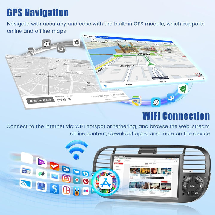 [4G+128G] Inefala Android 15 Autoradio für FIAT 500 2007-2015 mit Wireless Carplay Android, 7 Zoll T