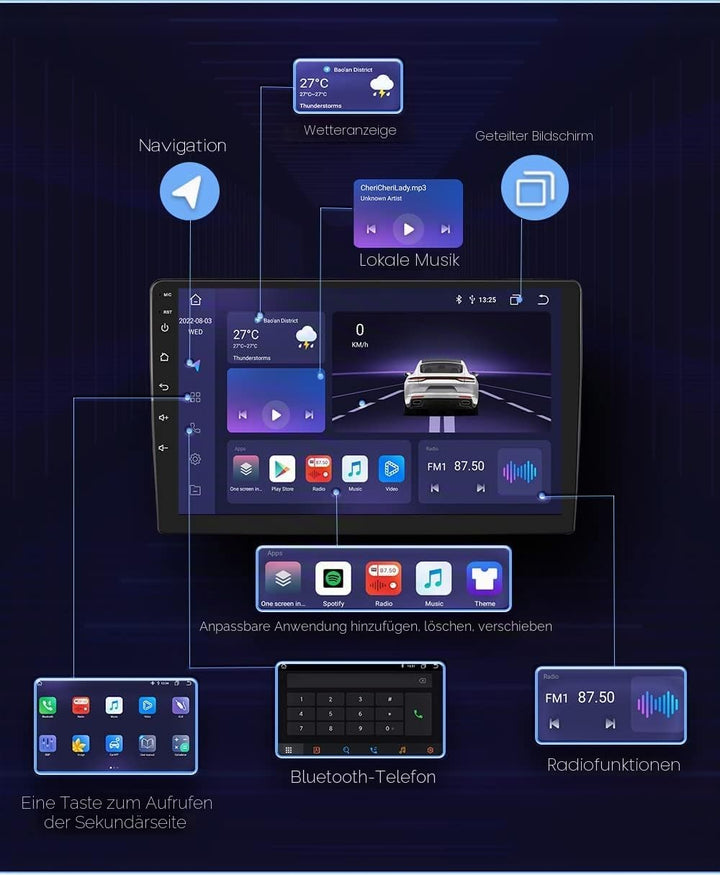 hizpo 9 Zoll Touchscreen Autoradio Kompatibel mit FIAT 500X 2014-2020 mit Carplay/Android Auto Bluet