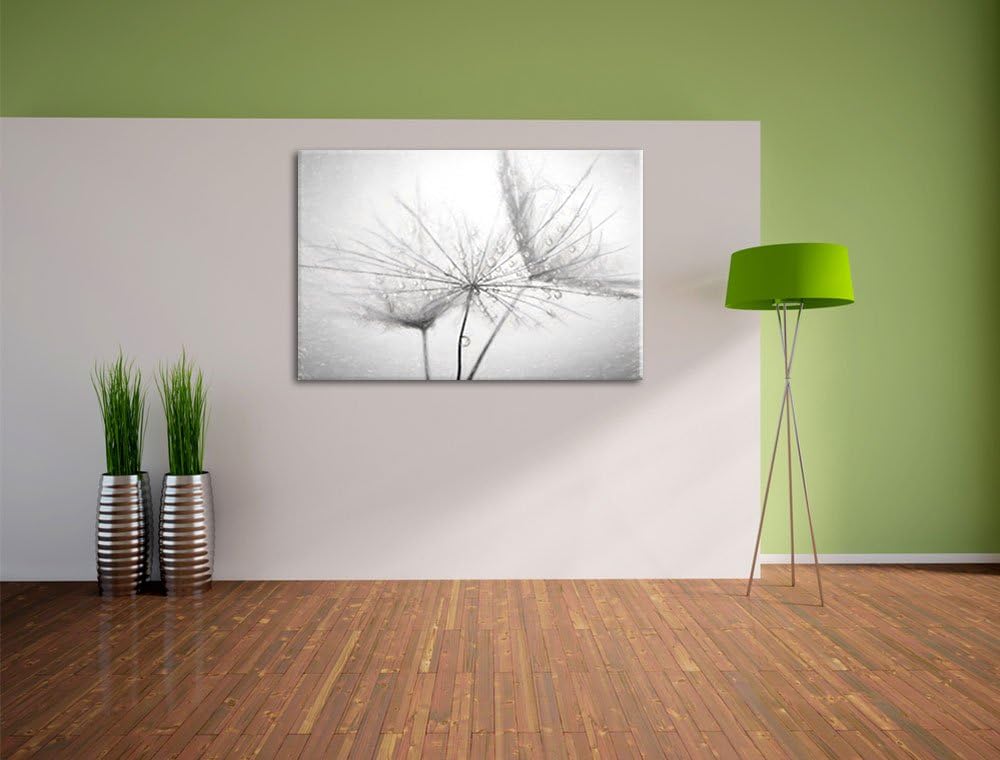 Pixxprint Pusteblume bedeckt mit Tropfen als Leinwandbild/Grösse: 100x70 / Wandbild/Kunstdruck/ferti