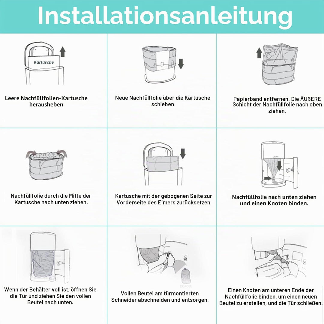 4 Stück Windeleimer-Nachfüllbeutel, kompatibel mit Janibell Akord 330 Serie Windelsystem für Erwachs