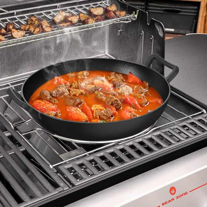 only fire Wok Gusseisen, Ø36cm Wokpfanne mit Griff, Gusseisenpfanne für Weber Gourmet BBQ System, Pa