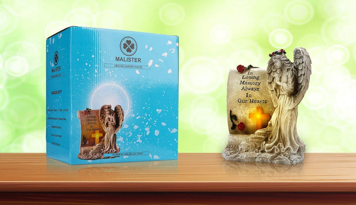 Malister Trauergeschenke – Gartenengel, Statue, Trauergeschenk mit Solar-LED-Licht, Gedenkgeschenke,