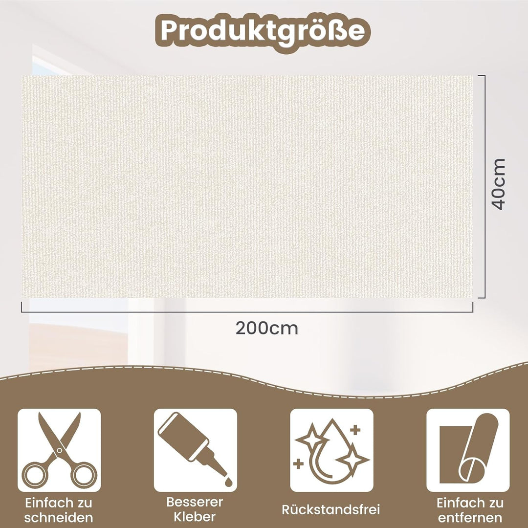 200cmX40cm Selbstklebend Kratzmatte Katze, Kratzschutz Sofa Katze, DIY Kratzbretter kratzwand für Mö