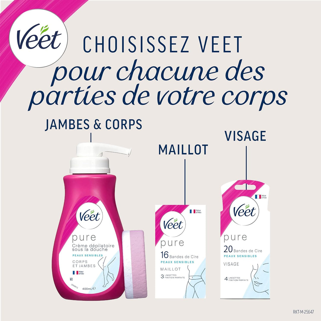 Veet Pure – 40 Kaltwachsstreifen für Körper und Beine – empfindliche Haut – empfohlen von Dermatolog