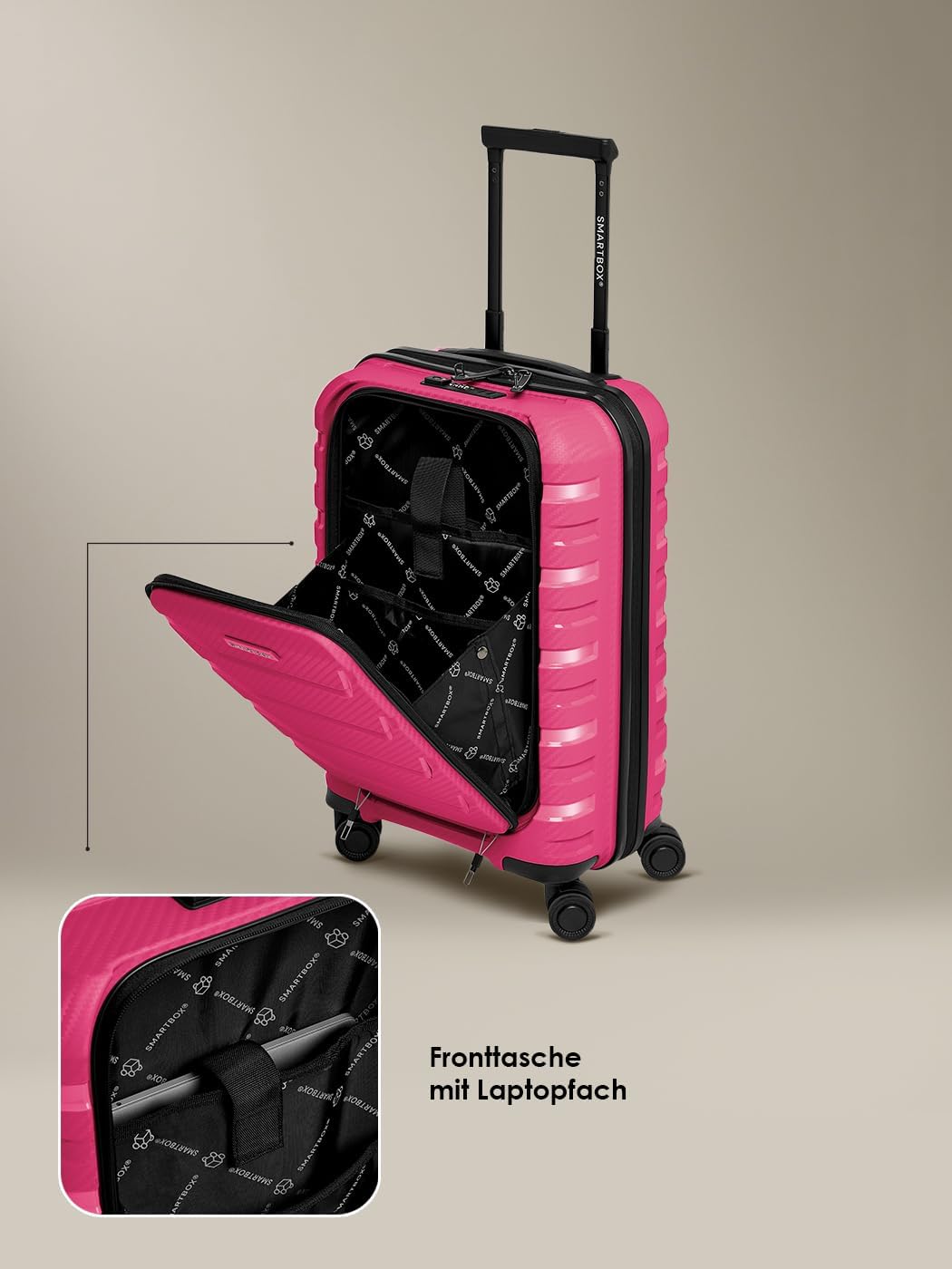 Smartbox Hartschalen Kabinen-Koffer mit Laptopfach | Kleiner Trolley 36 x 22 x 55 cm & Frontöffnung