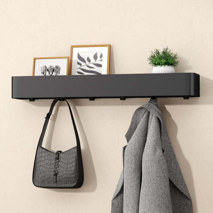 doporro Wandgarderobe mit Ablage, Garderobenleiste 60 cm mit 6 Garderobenhaken, Kleiderhaken Wand oh
