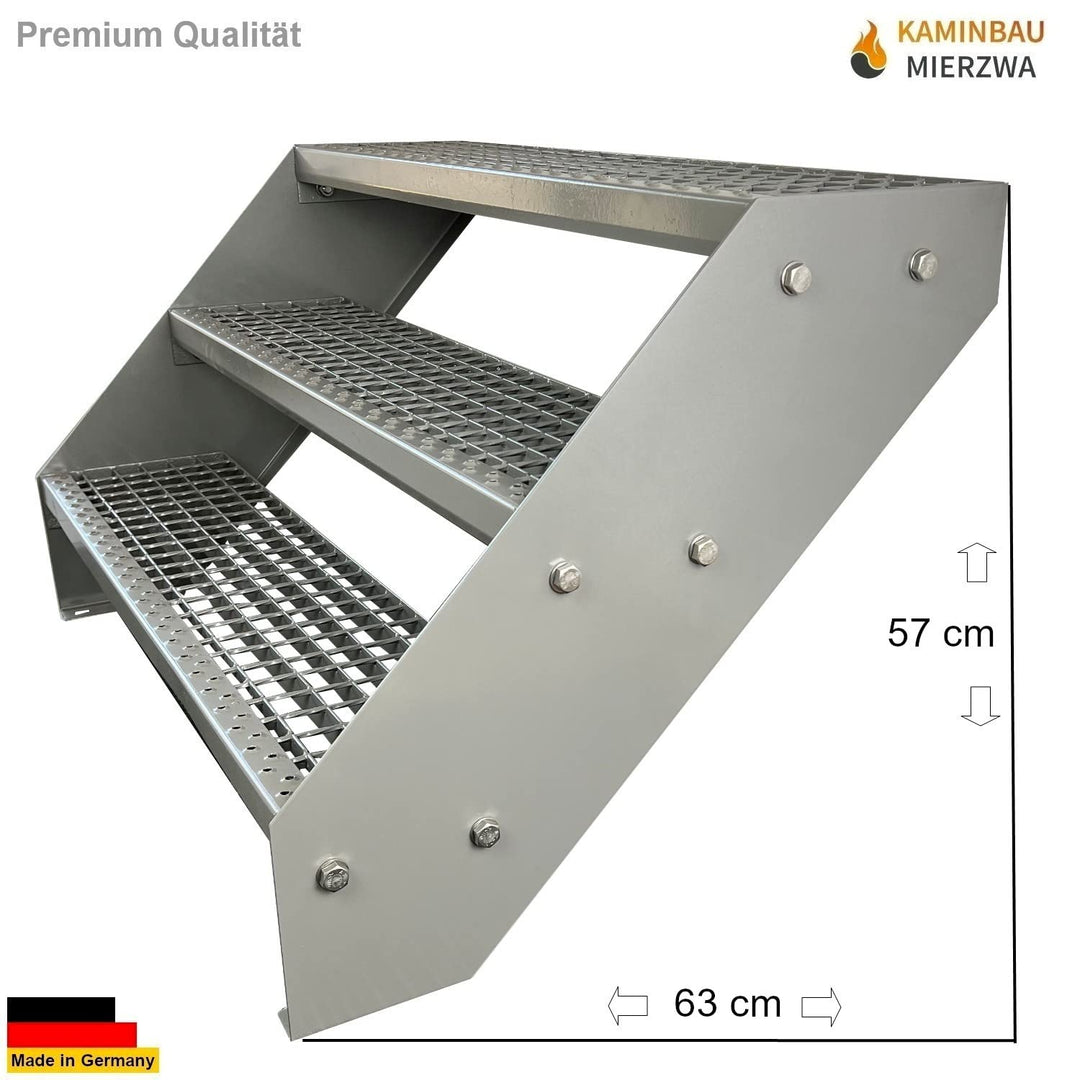 Premium Stahl Treppe Verzinkt & komplett Silber Pulverbeschichtet 3 Stufen (Breite 100 cm) (Höhe 57