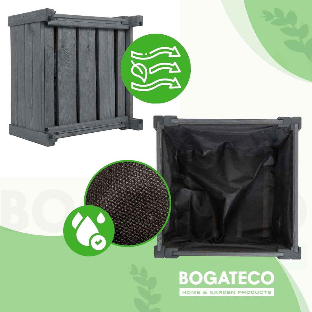 BOGATECO Pflanzkasten Pflanzkübel aus Holz | 30 x 38 cm | Anthrazit | Blumen-Topf Perfekt für Garten