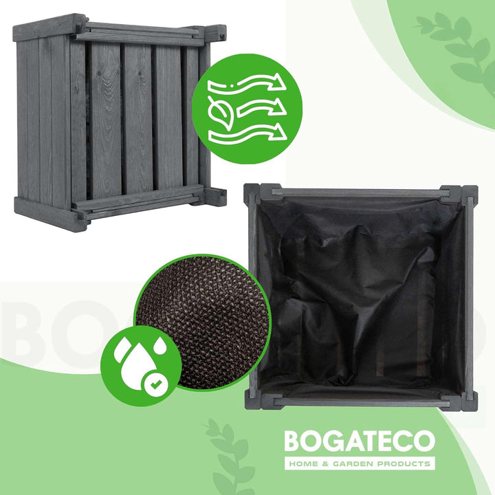 BOGATECO Pflanzkasten Pflanzkübel aus Holz | 30 x 38 cm | Anthrazit | Blumen-Topf Perfekt für Garten