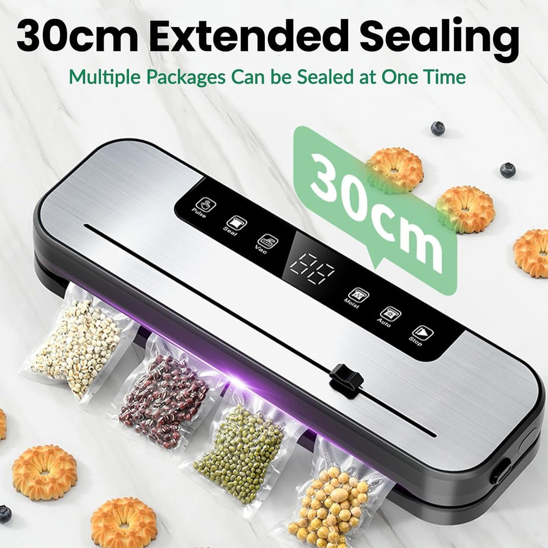 6-in-1 Vakuumiergerät, Vakuumierer Profi für Lebensmittel mit 50 Vakuumierbeutel und 1 Schlauch für
