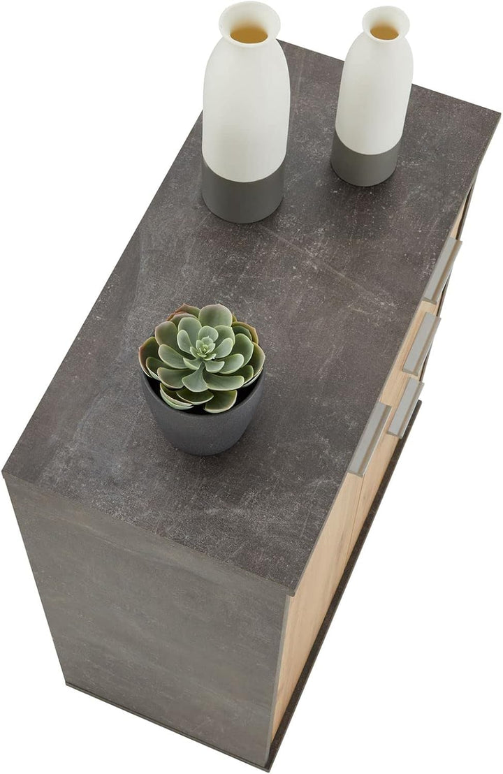 CARO-Möbel Kommode Locarno mit 2 Schubladen und Türen, modernes Highboard Bürokommode in Beton dunke