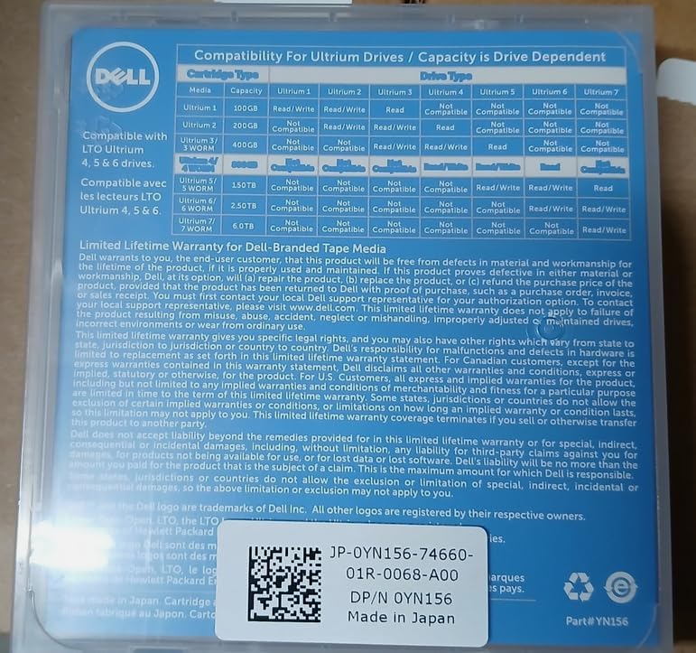 Dell LTO-4 Tape 341-4641 Ultrium-4 800GB/1.6TB Data Cartridge Tape (5 PK)