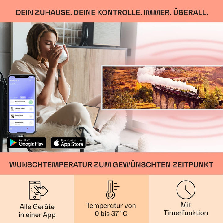 Klarstein Infrarotheizung mit Thermostat, 350W Elektroheizung, Smart Home Bild-Infrarotheizung zur W
