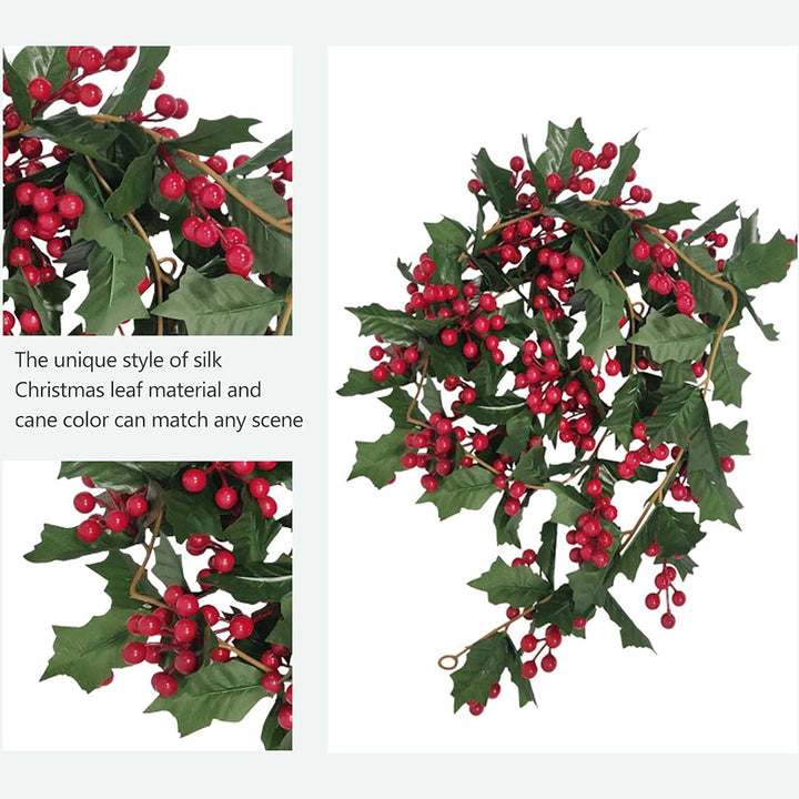 TIAVNTD Weihnachtsgirlande,rote Beerengirlande,170 cm,künstliche Stechpalme und Beeren,Weihnachtsgir