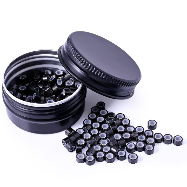 FOSHIO Haarverlaengerung Werkzeug Microring Extensions Set mit 200 Schwarz Microringe 2 Stück Micror