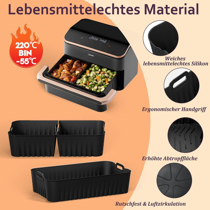 Silikonform Heissluftfritteuse Zubehör für COSORI Blaze TwinFry XXL 10L, 3 Stück Airfryer Silikonfor