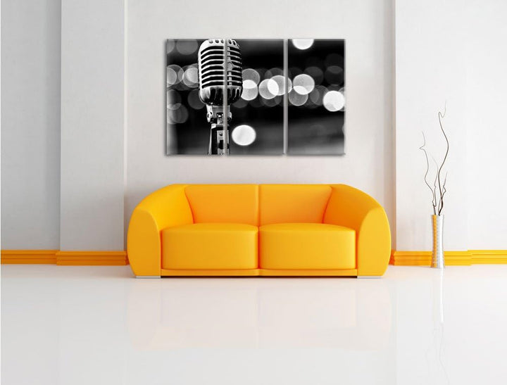 Pixxprint Altes Retro Mikrofon als Leinwandbild/Grösse: 3 Teilig (120x80 cm) cm/Wandbild/Kunstdruck/