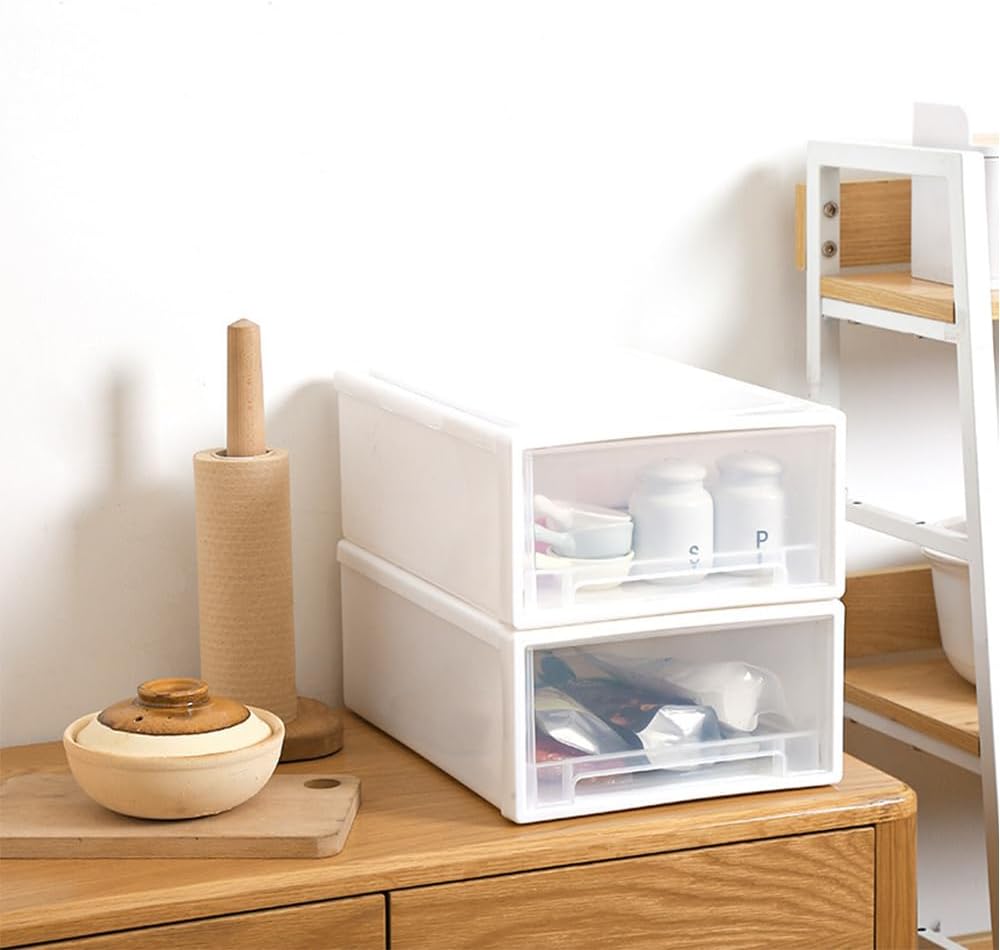 Poisonks 2 Aufbewahrungsboxen aus Kunststoff, Schublade, stapelbar, tragbar, robust und langlebig, f