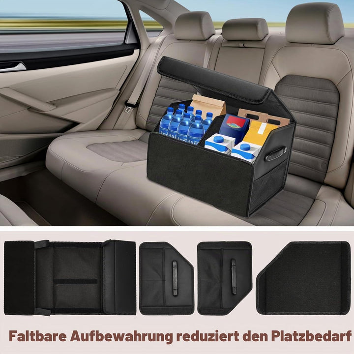 Auto Kofferraum Organizer, 40L Faltbare Leder Kofferraumtasche mit Deckel 44 * 31 * 29cm Autobox Was