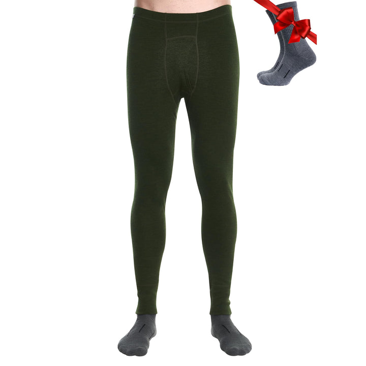 Merino Unterwäsche Herren - Lange Unterhosen Herren Merino Thermounterwäsche + Wollsocken 320 Army G