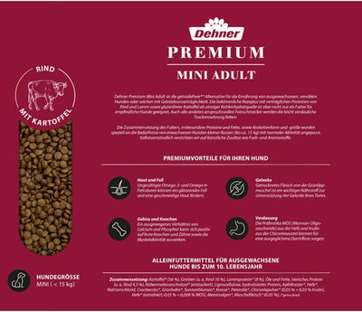 Dehner Premium Hundefutter, Trockenfutter getreidefrei, für ausgewachsene Hunde kleiner Rassen, Rind