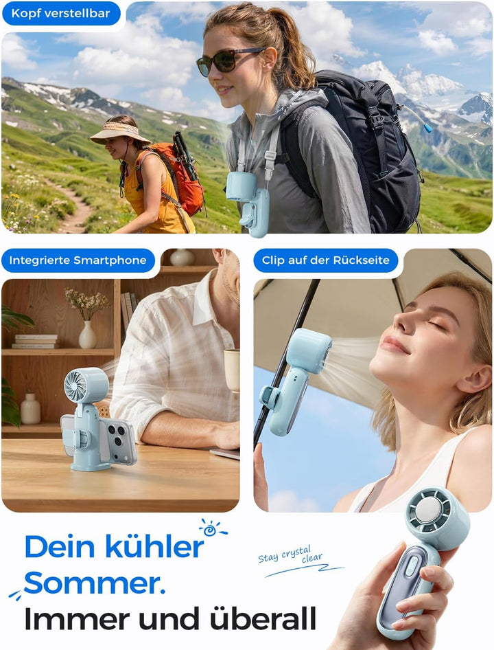 MAGIC JOHN Mini Ventilator mit Kühlung, 199 Lüfterstufen, bis zu 11h Laufzeit, USB-C Akku aufladbar,