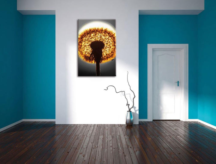 Pixxprint Pusteblume vor untergehender Sonne als Leinwandbild/Grösse: 120x80 cm/Wandbild/Kunstdruck/