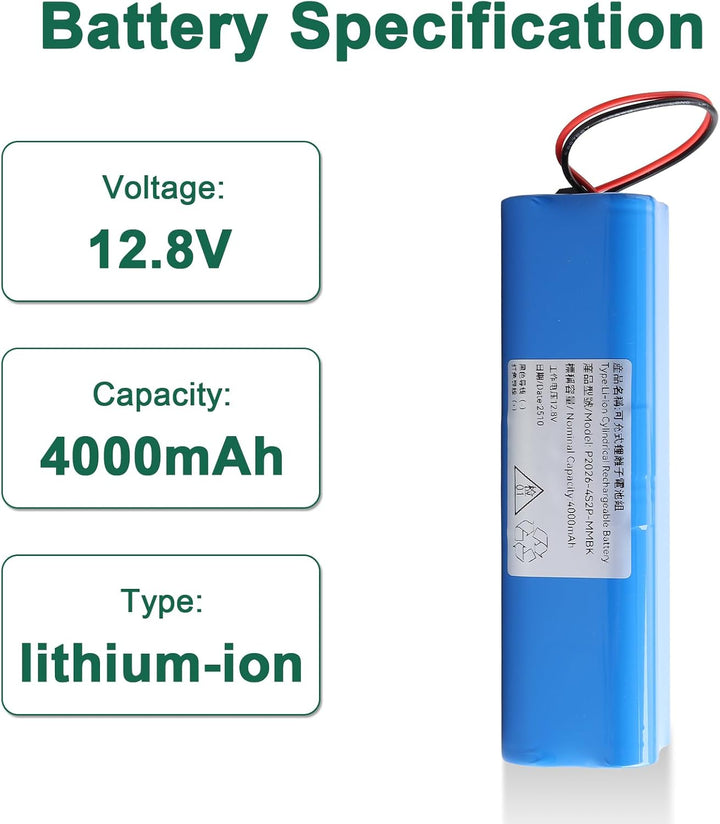 4000mAh Akkupack Kompatibel mit Lefant U180 Roboterstaubsauger, 12.8V Staubsauger Lithium-Akku, Hohe