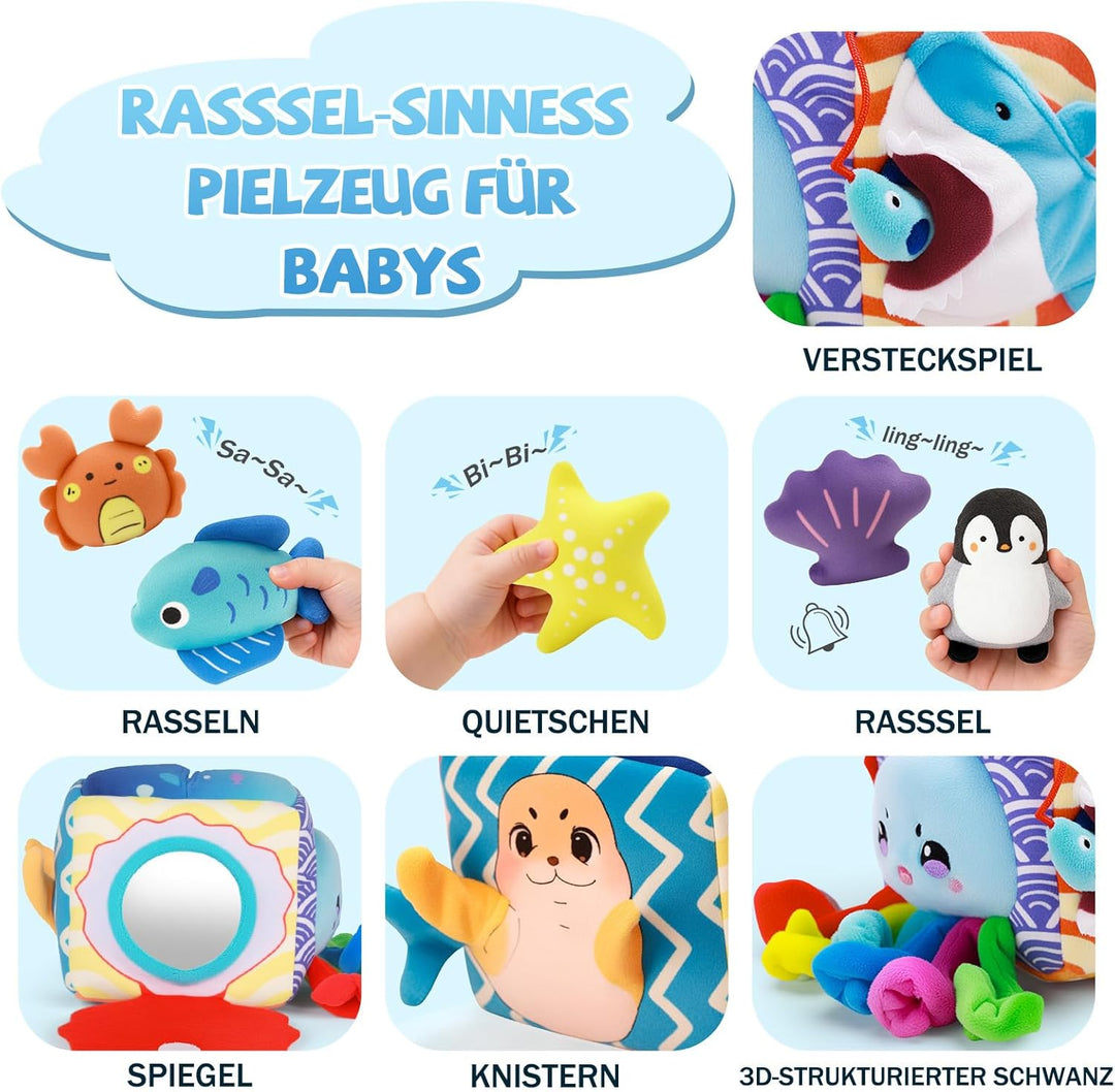 SAIMAND Baby Spielzeug 6-12 Monate – Überraschungs-Entwicklungsbox mit Meerestieren, Rassel & Spiege