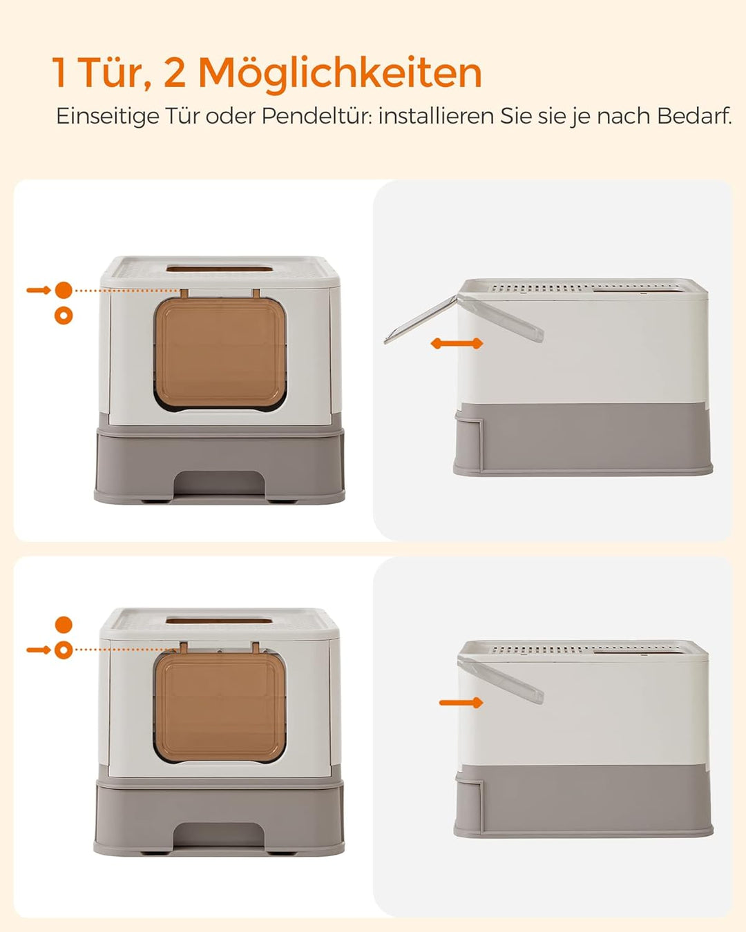 Feandrea Katzenklo 2er Set, Katzentoilette, mit Deckel, ausziehbares Tablett, Schaufel, Bürste, für