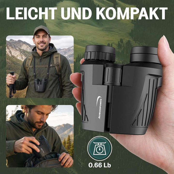 Aurosports Fernglas 15x25 Kompakt Fernglas für Kinder Erwachsene Ferngläser | Klein, Hochauflösend,