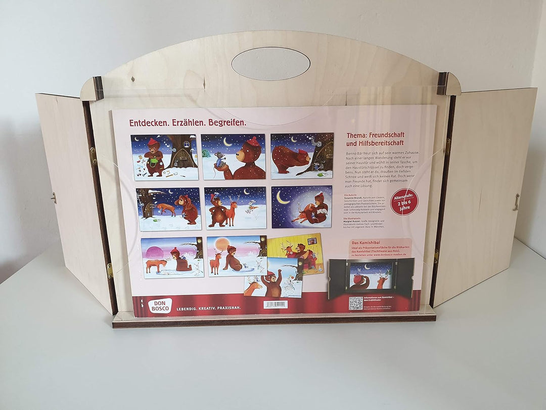Erzähltheater Kamishibai deluxe - aus Holz für DIN A3 Bildgeschichten mit abnehmbarer transparenter