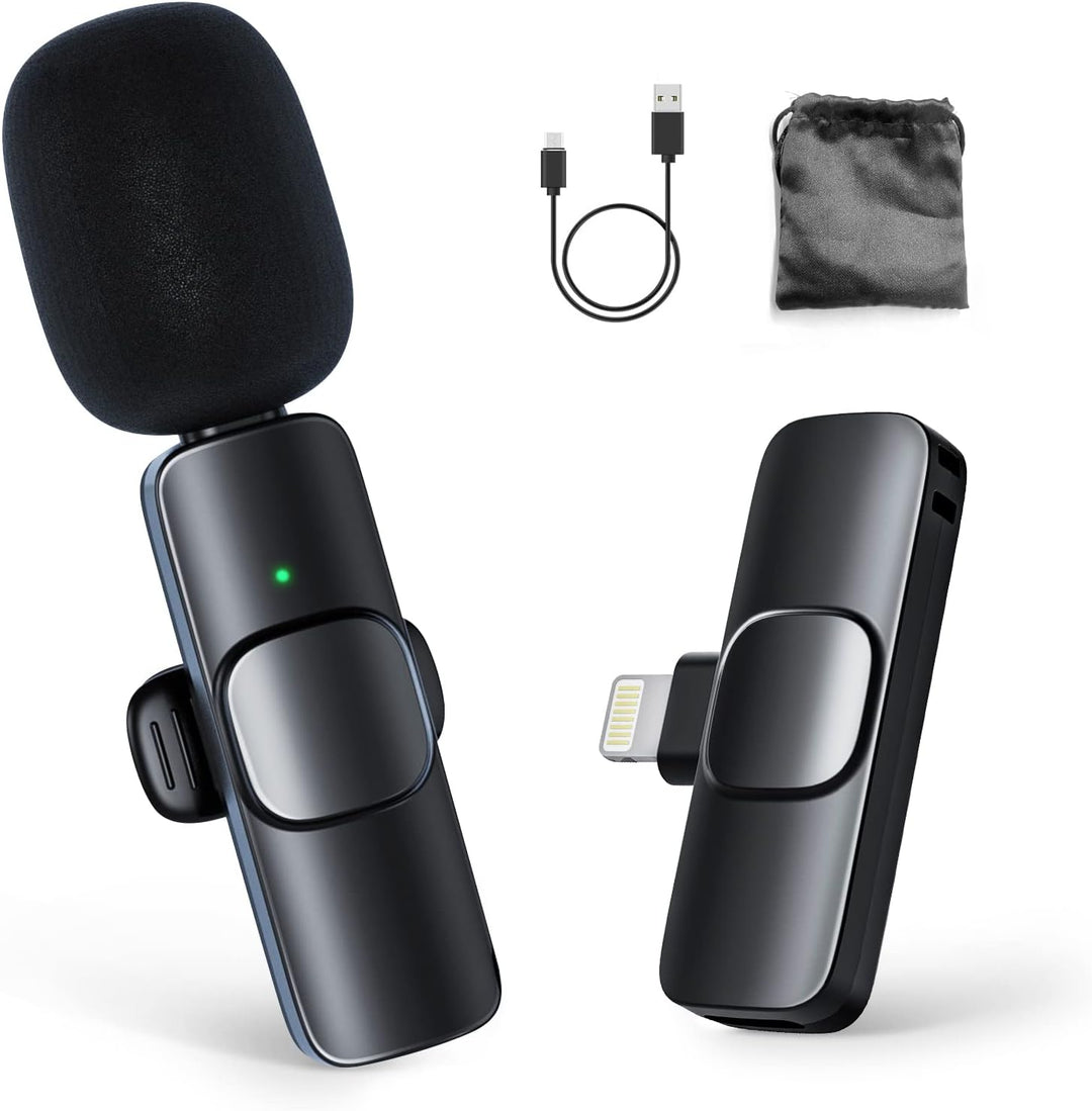 Moman Lavalier-Funkmikrofon-Ansteckmikrofon-Lightning-Kabellos 2.4GHz Auto Noise Canceling Wireless