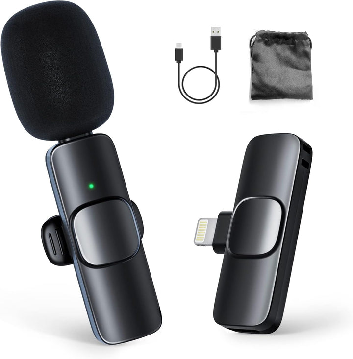 Moman Lavalier-Funkmikrofon-Ansteckmikrofon-Lightning-Kabellos 2.4GHz Auto Noise Canceling Wireless
