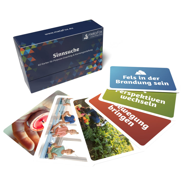 metaFox Kartenbox ‘Sinnsuche’ – 60 Coaching Karten für die Suche nach Sinn, Logotherapie und Karrier