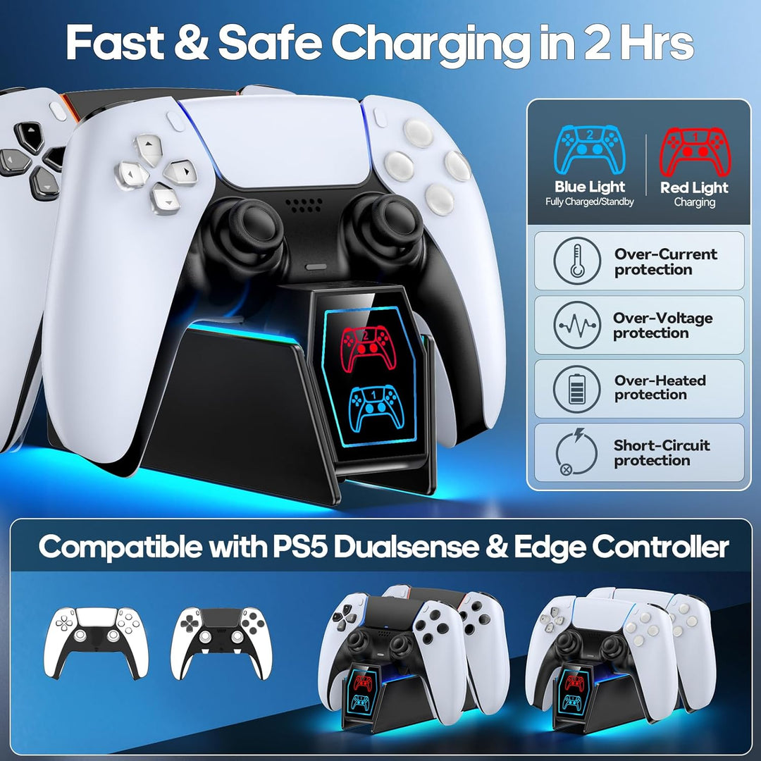 PS5 Controller Ladestation, RGB PS5 Zubehör Ladestationen für PS5 Controller & Edge Controller, PS5