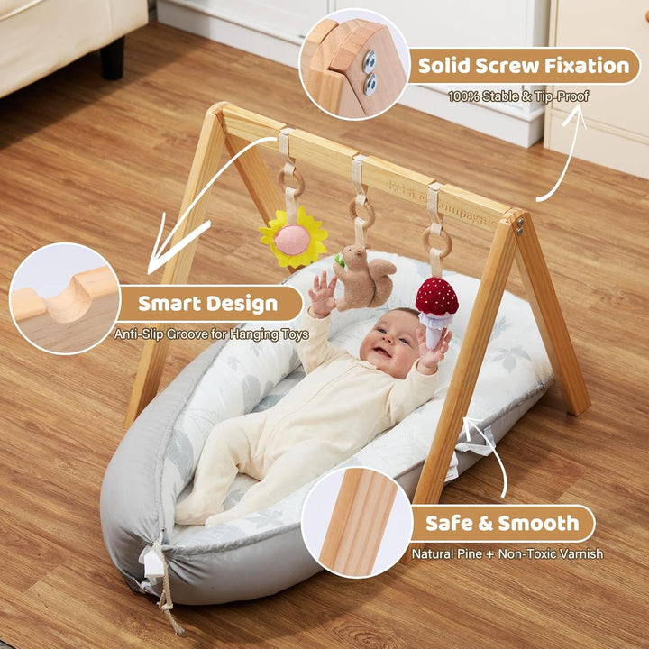 Eclat & Compagnie - Spielbogen für Babys aus Holz – Montessori Portal mit graviertem Logo – stabile