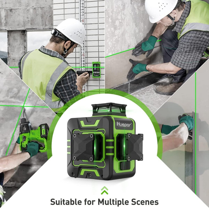 Huepar R03CG 3x360° Lasernivellier Selbstnivellierung Outdoor 3D Grüne Strahlen Kreuzlinien für Kons
