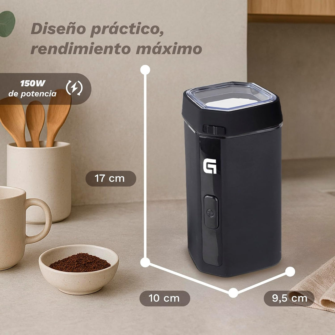 Grunkel Elektrische Kaffeemühle mit Druckknopf und transparentem Visier - MO-150R - Kapazität 50 g,