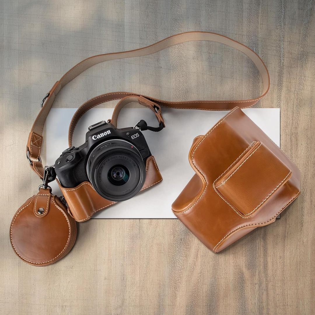 MUZIRI KINOKOO EOS R50 Kameratasche, Retro-PU-Leder Schutzhülle für Canon EOS 50 DSLR Kamera – EOS R