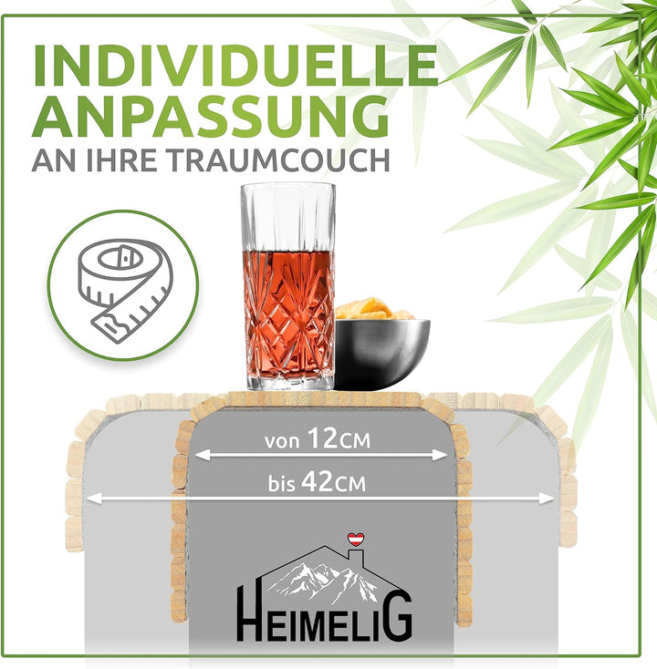 Heimelig Sofa Tablett | rutschfeste Couch Ablage aus nachhaltigem Bambus | Flexibler Sofa Butler für