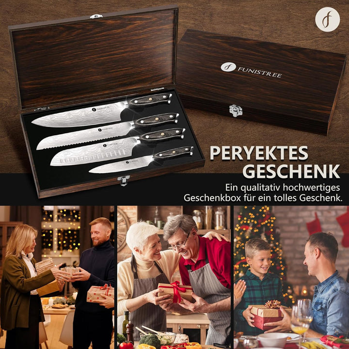 Küchenmesserset 4 tlg mit Geschenkbox aus Holz Weihnachtsgeschenke, Ideale Geschenke für Männer, Deu
